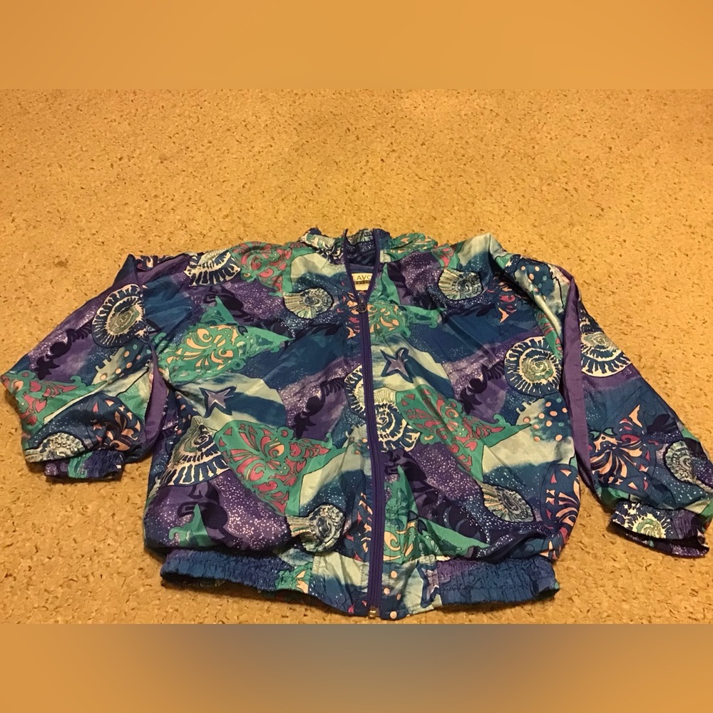 LAVON VINTAGE 1980s TRACK JACKET MEDIUM PETITE GUC ZIP SEA SCENE NYLON